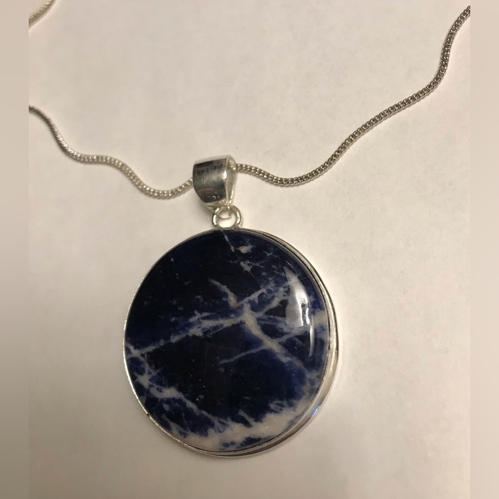 Sodalite Stamped 925 Sterling Silver Necklace